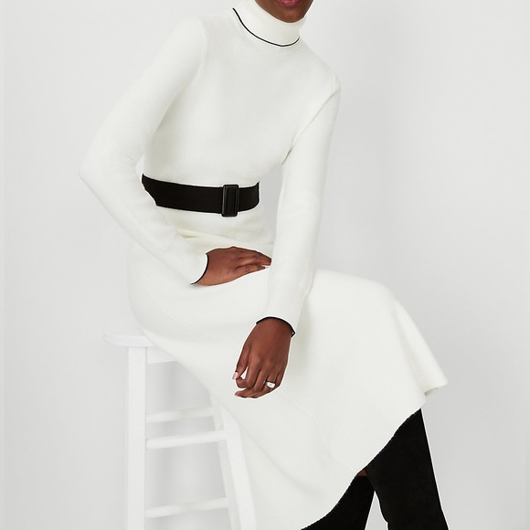 Tipped Belted Turtleneck Sweater Dress - Picture 3 of 4